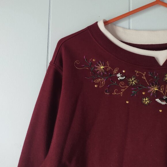 Northern Tradition Red Crewneck Sweatshirt with Embroidered Detailing - Petite - Picture 3 of 7